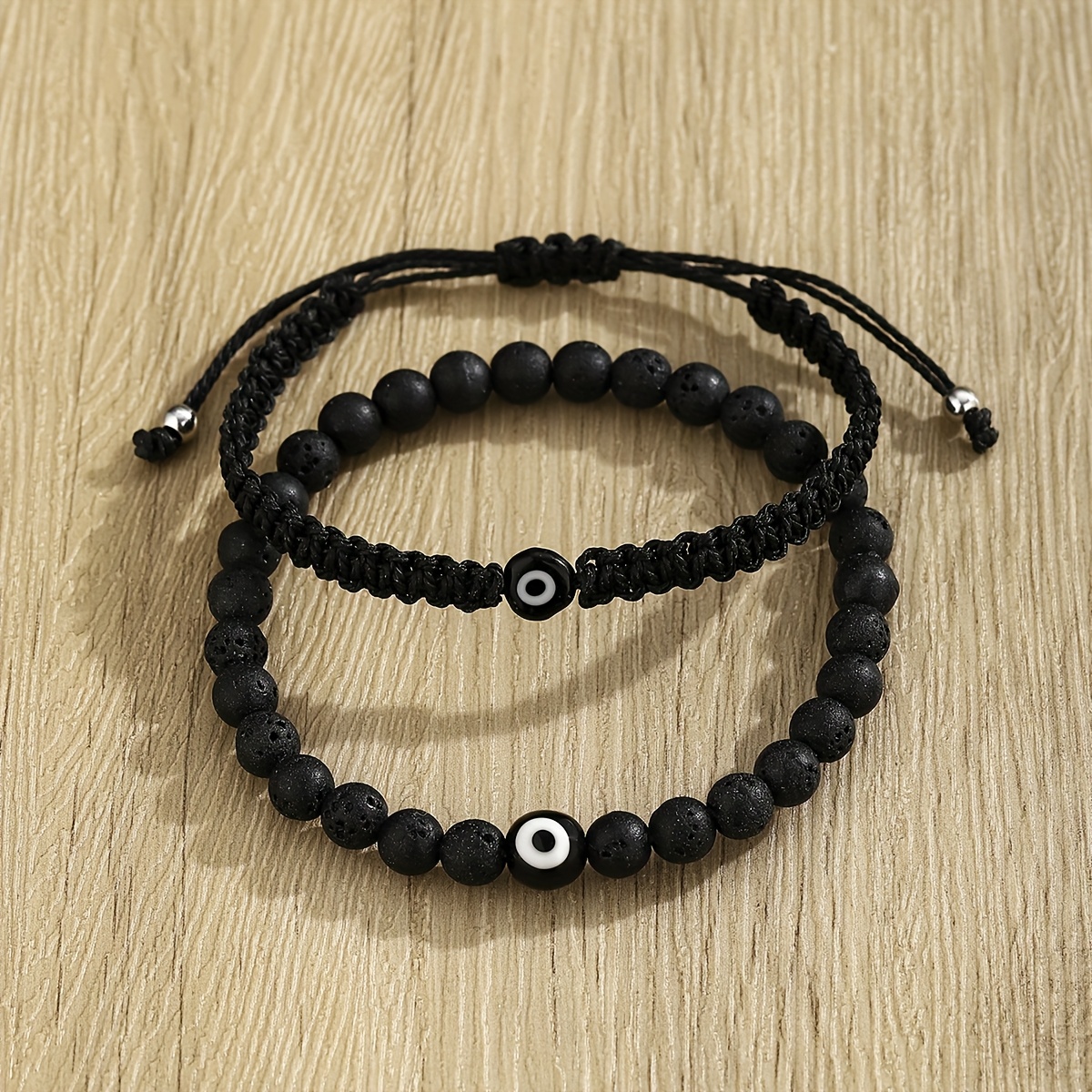 TEMU Ensemble de 2 bracelets à l'œil turc tendance, bracelet élastique , bracelet ajustable tissé à , cadeau de Noël, idéal pour un usage