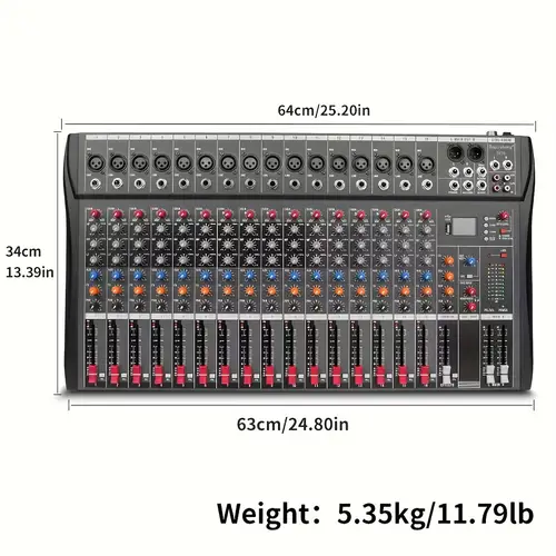 6 16 channel audio mixer sound mixing console with usb pc recording input xlr microphone jack 48v power rca for dj studio streaming stage perfomance for professional and beginners