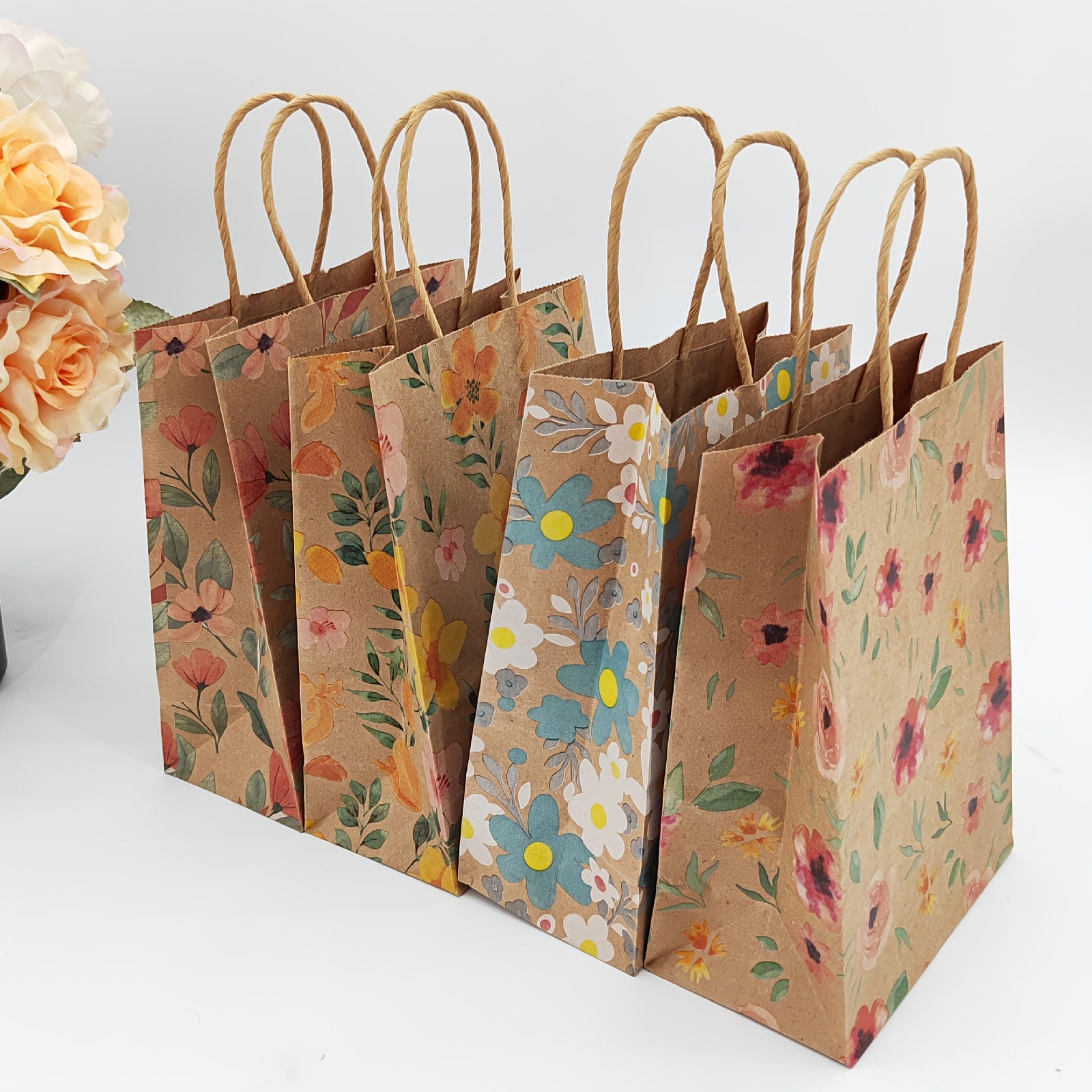 TEMU Gift For Her/him 4pcs Mixed Color Set Party Candy Gift Bags, Cowhide Color Maple Leaf Printed Tote Bags, Shopping Bags For Malls
