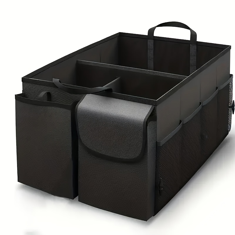Car Trunk Organizer - Foldable, Adjustable Straps, Spacious Backseat Storage Box, Black - Easy To Clean, Durable, Multifunctional Universal Type