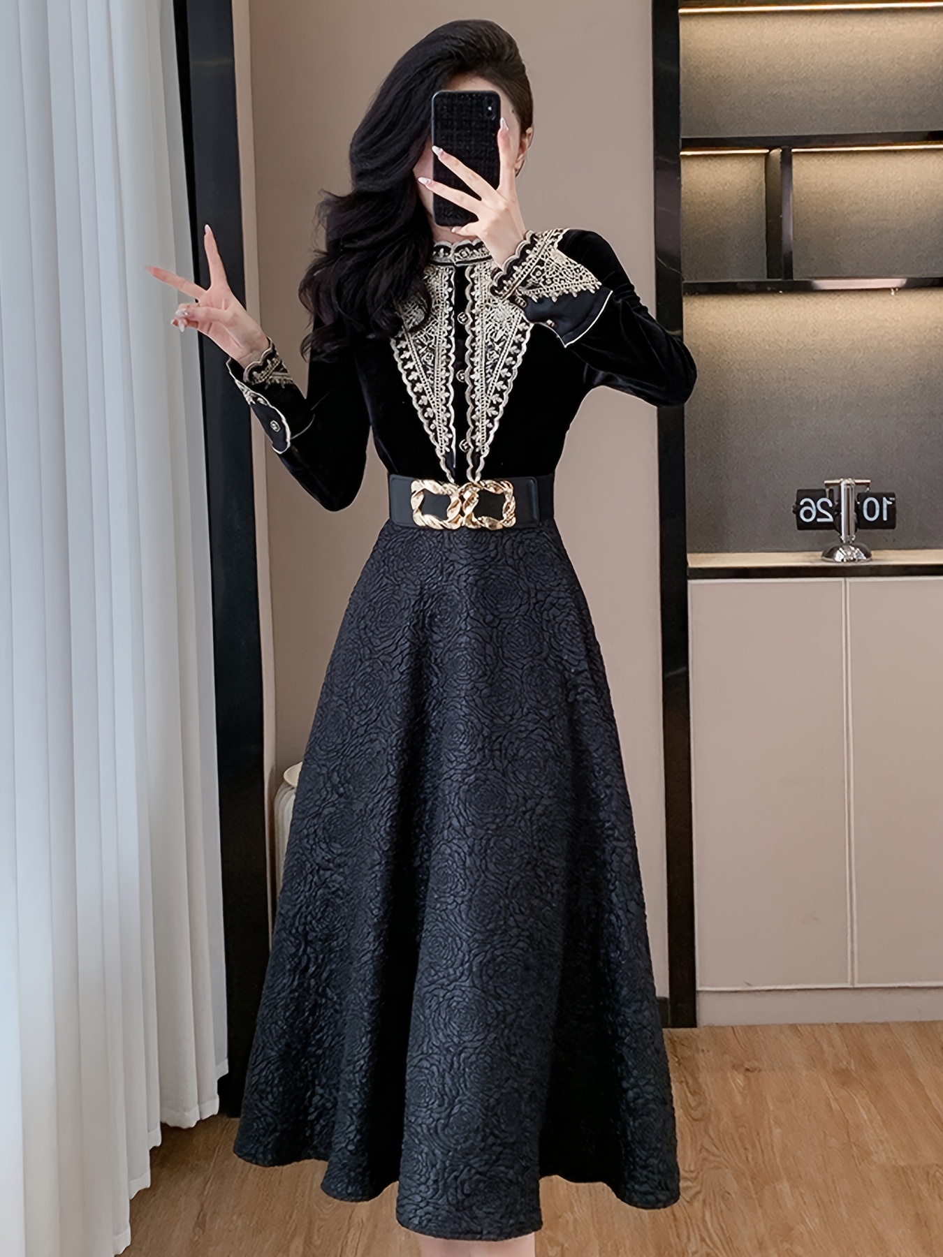 Black Vintage Velvet Embroidered Dress for Women black vintage velvet embroidered dress women new winter - Temu Sweden