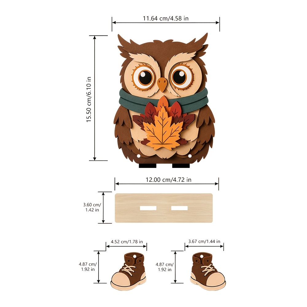 TEMU 1pc Wooden Owl Figurine Decor, Maple Leaf Fall Figurine With Dangling Legs, Table Window Mantel Farmhouse Home Ornament For Seasonal Decor