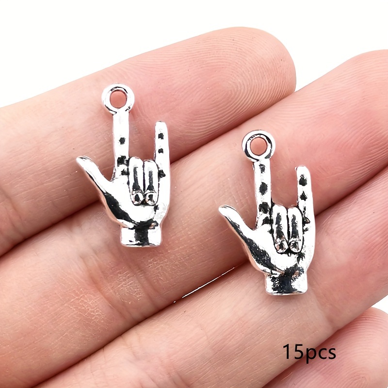 Image of 13x22mm I Love You Hand Gesture Pendant, Vintage Silvery Charm Pendant, Diy Handmade Earrings Bracelet Necklace Accessories, Bag Keychain Pendant, 15/30pcs