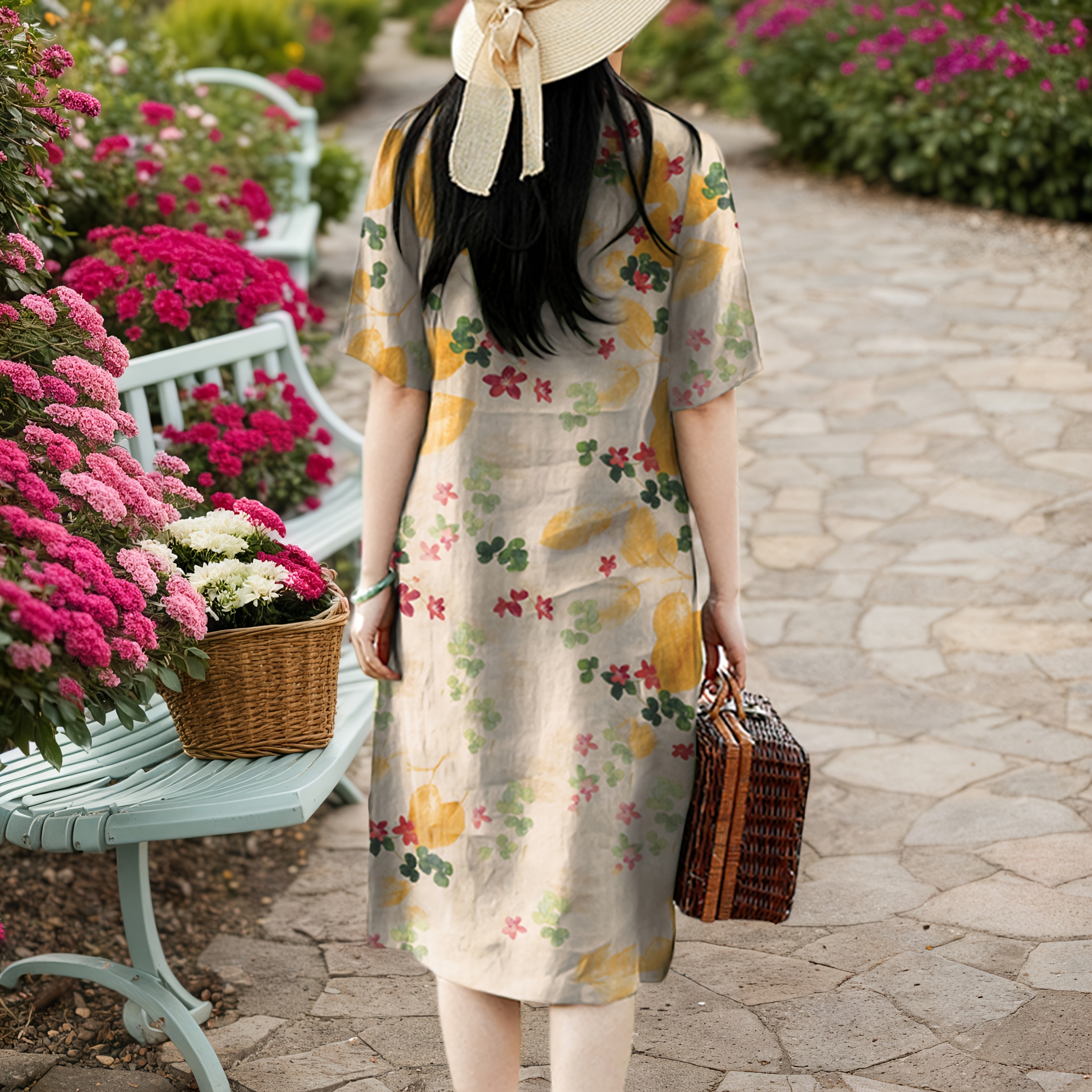 Women's Elegant Versatile Vintage Cheongsam Spring/Summer Short Sleeve Floral Print Dress