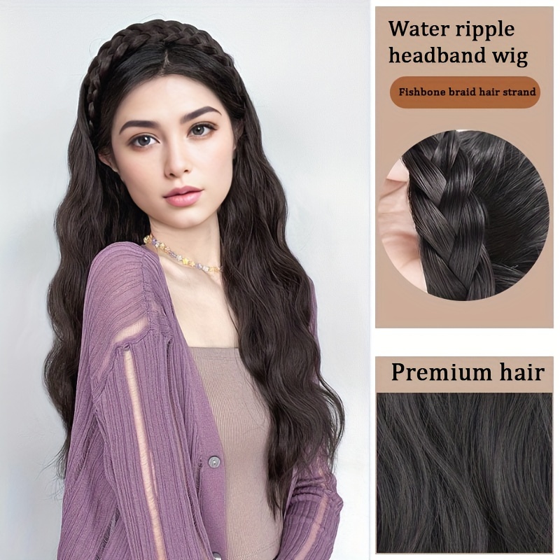 Braided Headband Wig Long Wavy Wig Women Synthetic Wig Temu