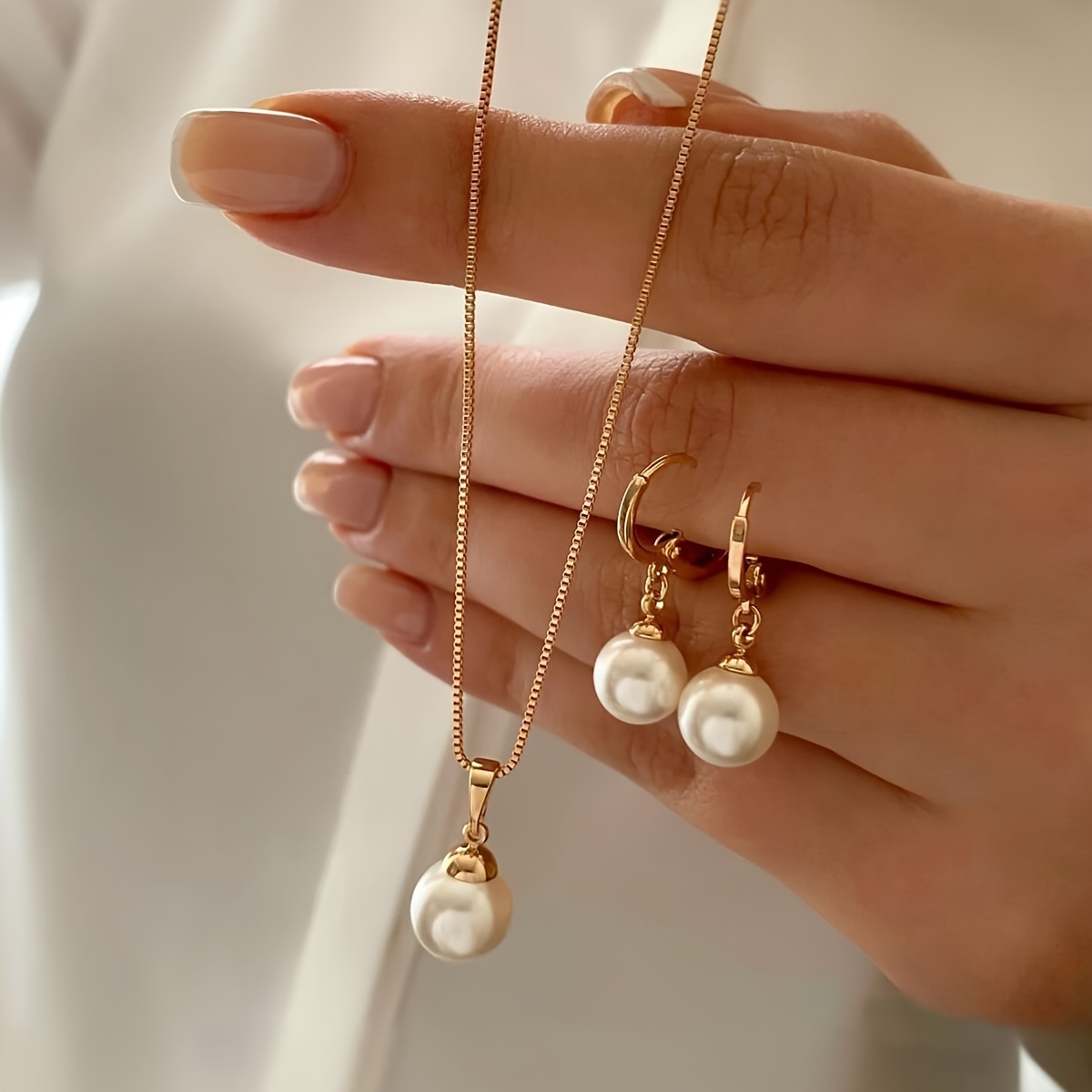 

Vintage Bohemian Pearl Earrings And Necklace Set For Women, Alloy Pearl Jewelry Gift For