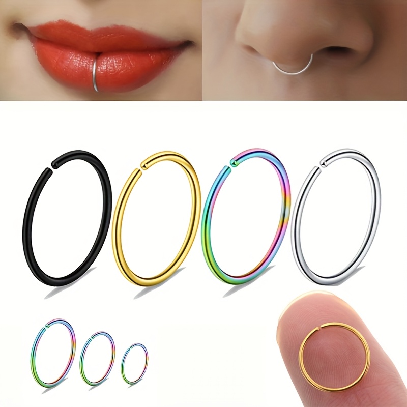 3-4pcs Stainless Steel Hoop Earrings & Nose Rings Set