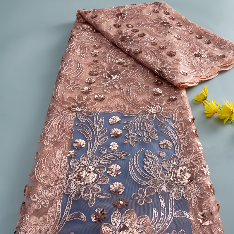 5 Yards Of African Lace Fabric Featuring 3d Floral Embroidery And Sparkling Sequins, Ideal For Elegant Evening Dresses For Women