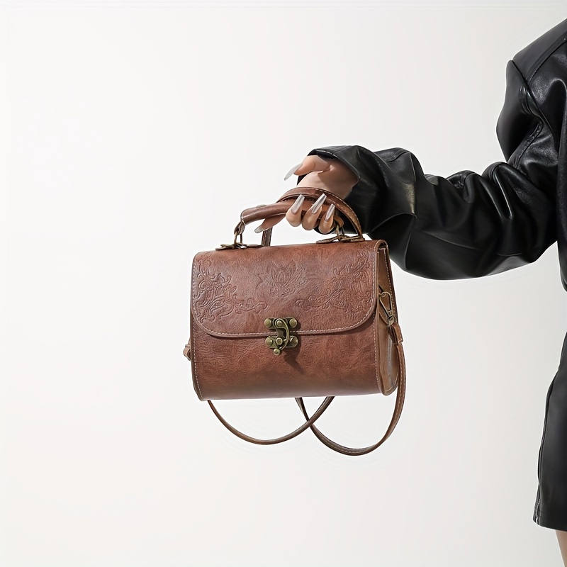

Vintage Solid Color Shoulder Square Bag, Classic All- Flap Crossbody Bag For Women, Textured Handbag
