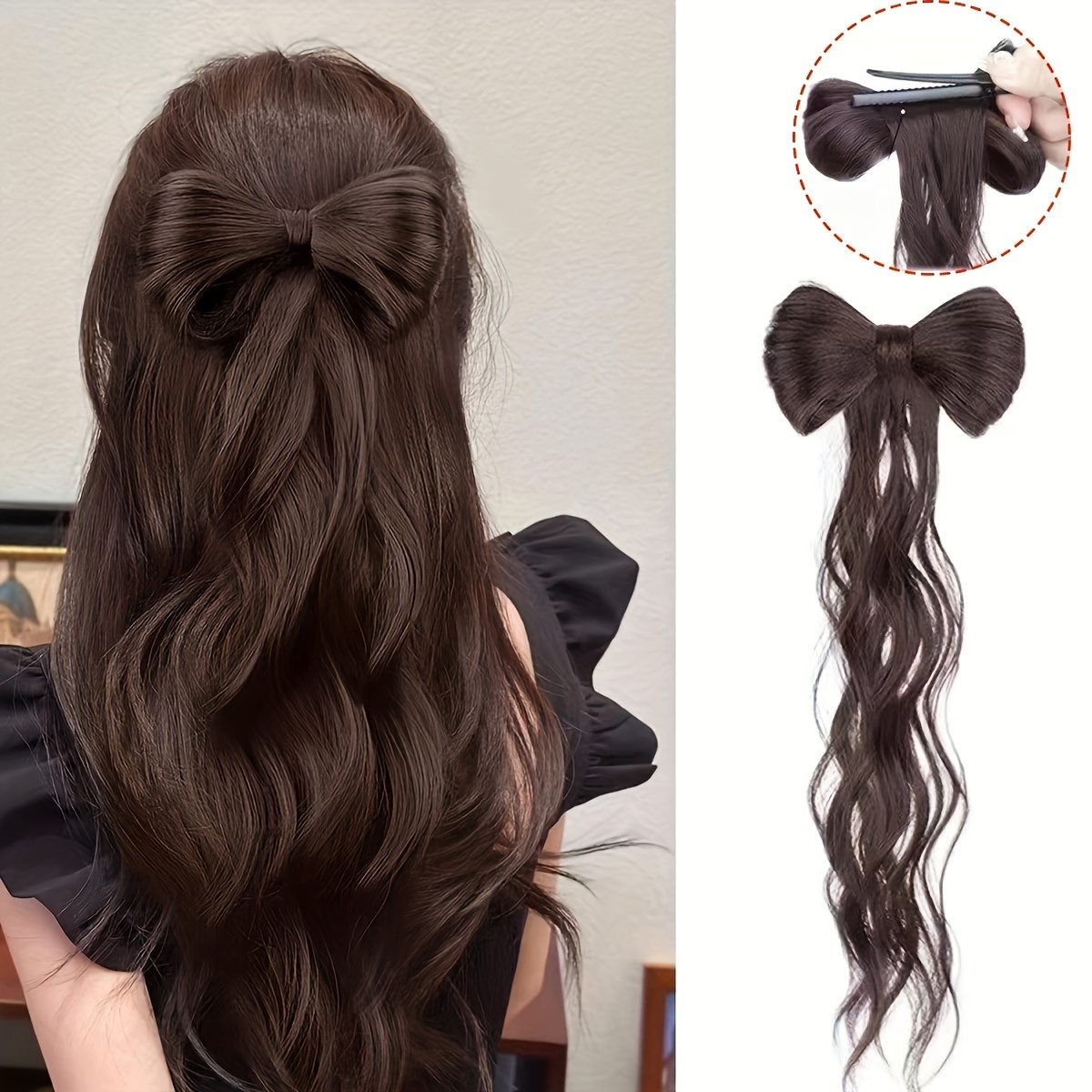 14 inch wavy half bow clip in synthetic high heat resistant hair extension for daily wear to add volume Product details 6