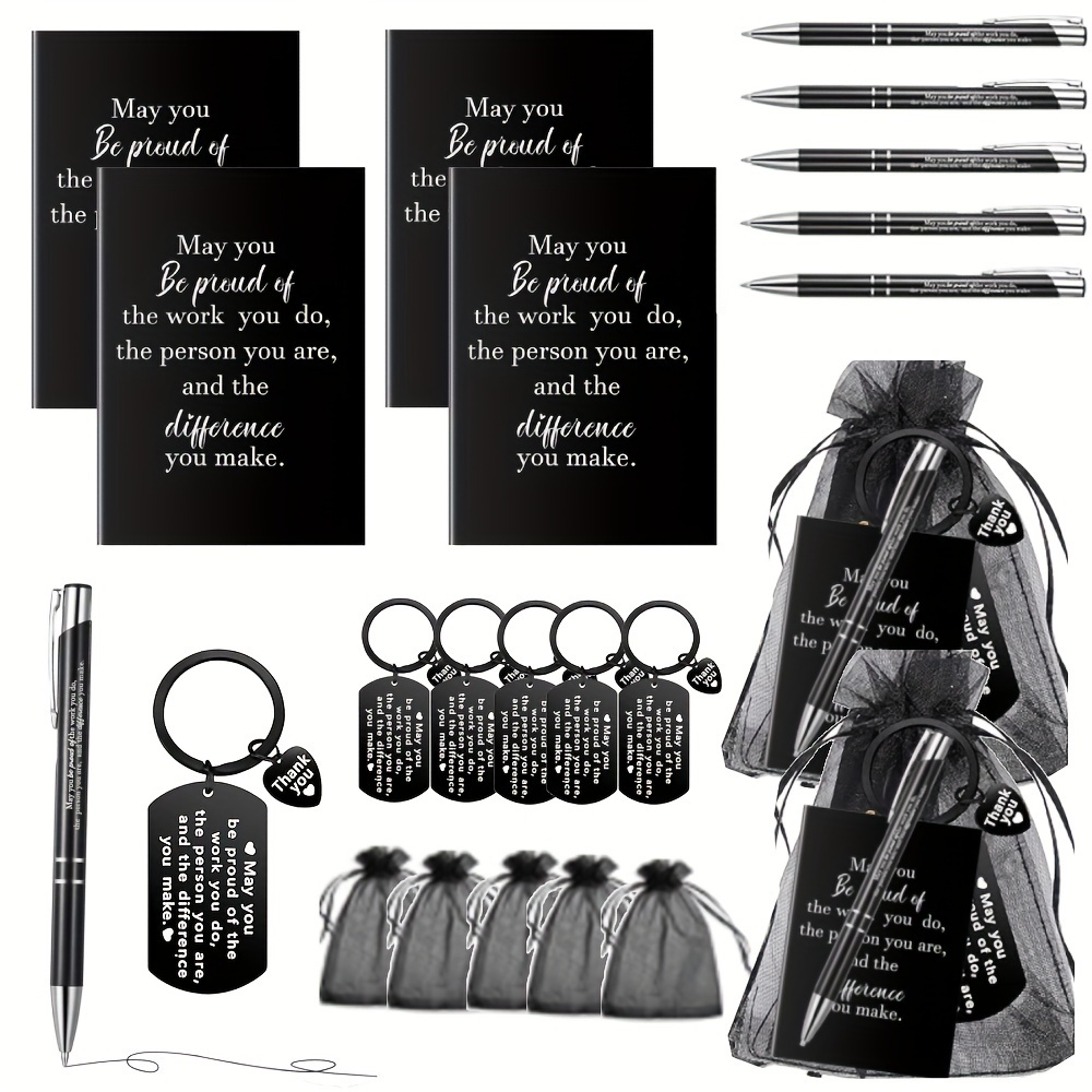 

5sets/20pcs Employee Appreciation Gifts Set Team Gifts Includes Notepad Retractable Pen Thank You Keychain Organza Bag, Going Away Retirement Birthday Christmas Coworker Staff