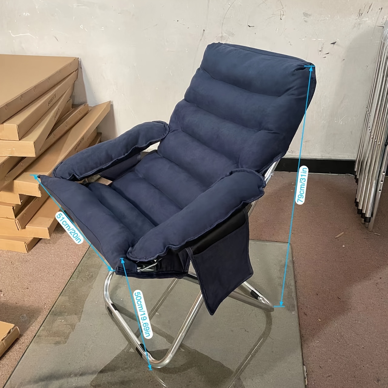 Foldable Lazy Sofa Chair with Metal Frame, Hand-Washable Knitted Fabric,  Reading Chair for Living Room, No Electricity or Battery Needed, Portable  Sin