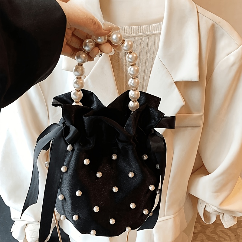 TEMU 1 pièce Sac à bandoulière tendance pour femme en nylon avec décoration, Sac seau à cordon de serrage, à une épaule et bandoulière, Sac