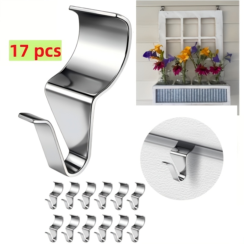Hooks, 17pcs Silver | Heavy Duty Stainless Steel, For Hanging Outdoor Lights, Wreath, Ornaments, Decorations, Utility Hooks