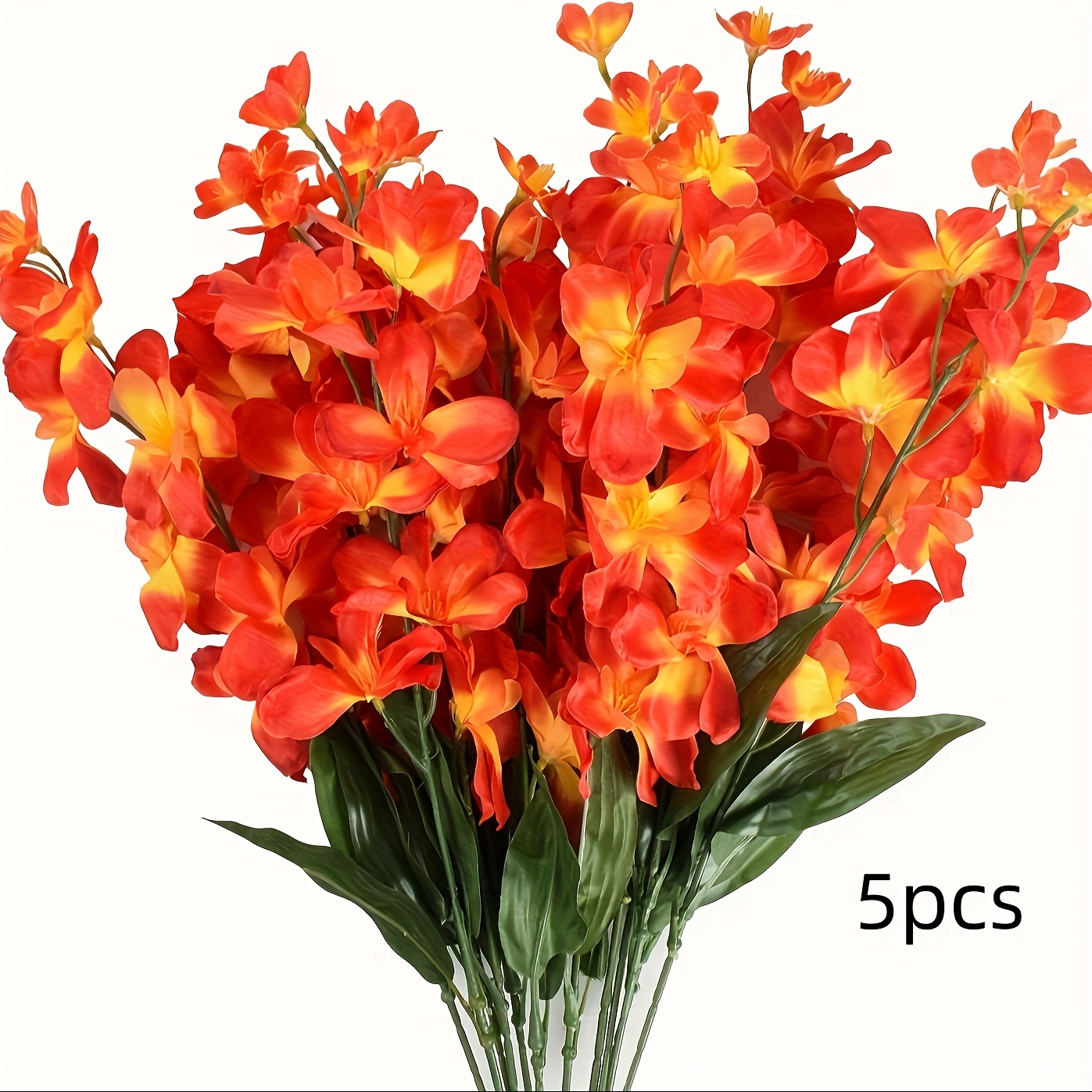Artificial Orchid Stems, A Set Of 5 Orange Turquoise Orchids For Wedding Bridal Bouquets, Boutonnieres, Floral Wreaths, And Table Centerpieces For Outdoor Decoration