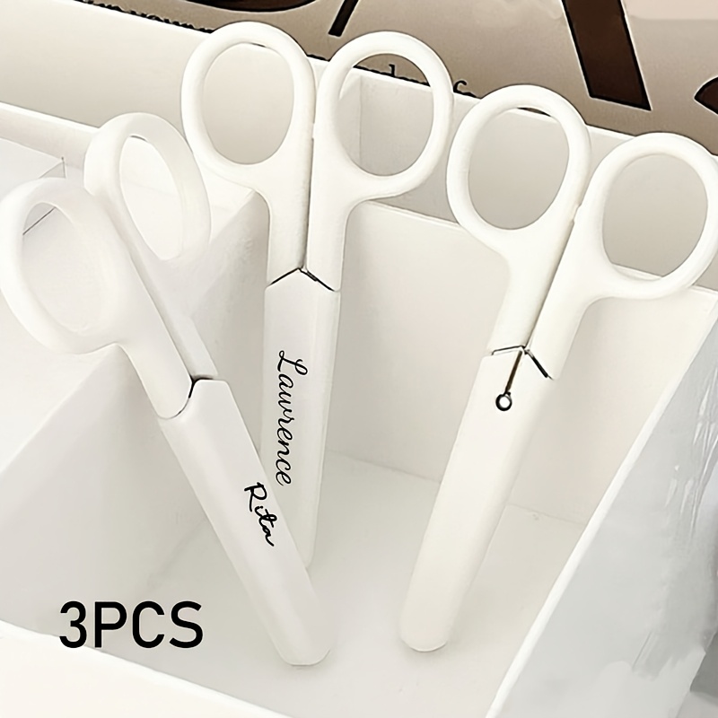 TEMU Fashionable Customized Mini White Scissors, Customizable Text Products For , Portable Stainless Steel Blade Paper Cutter, Handmade Stationery,