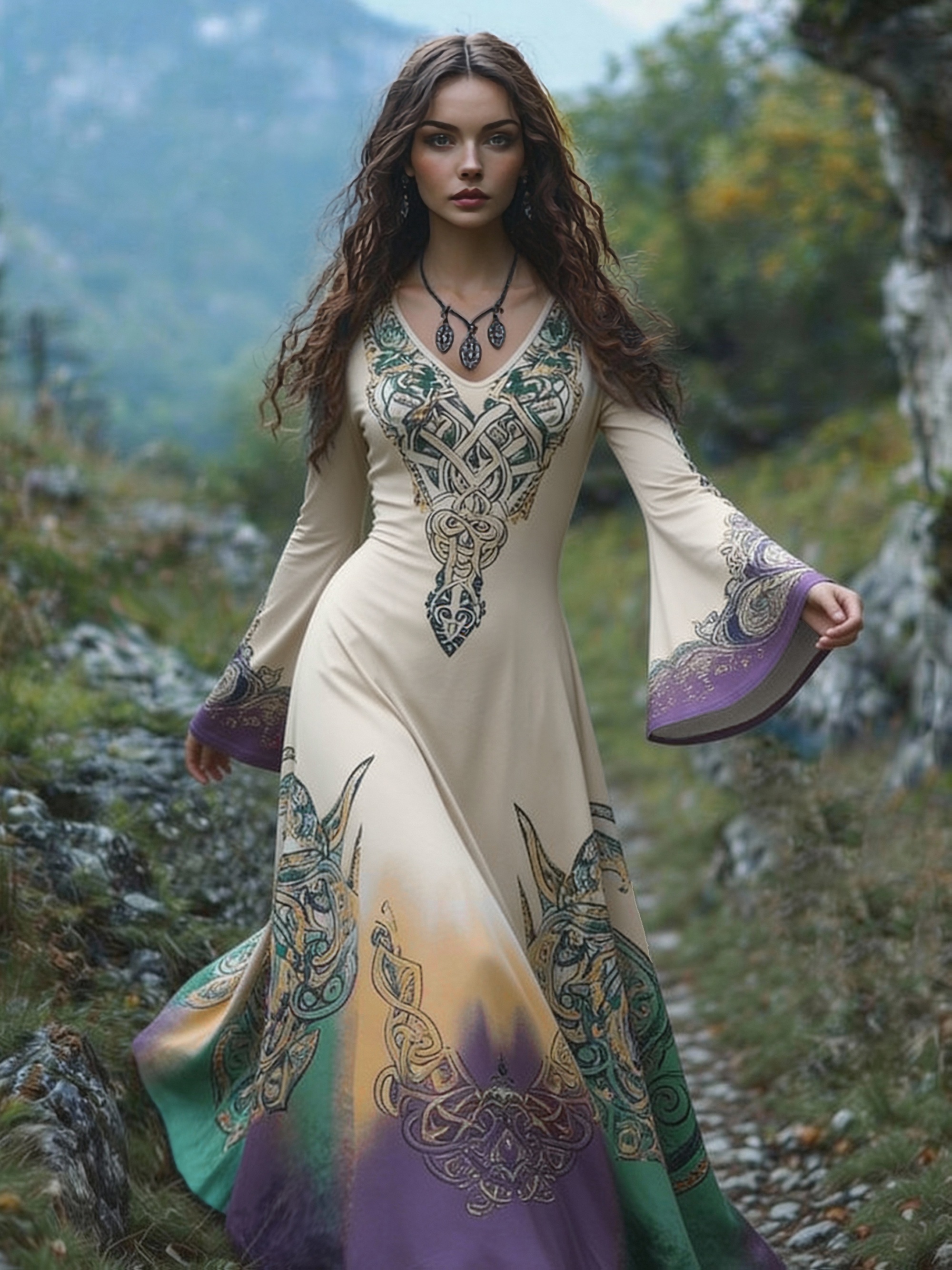 Women's * Viking Tribe Celtic Knot Rendering Collision * V-neck Dress