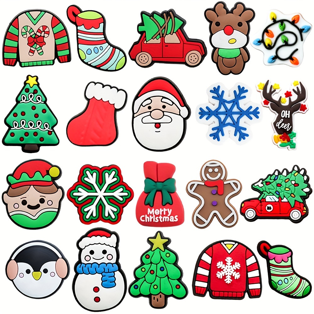 Image of 20pcs Christmas Collection, Snowflake, Antler, Penguin, Christmas Stocking, Pvc Decoration Charms, Detachable Plastic For Clogs Sandals, Beach Bags, Gift For Holiday Party