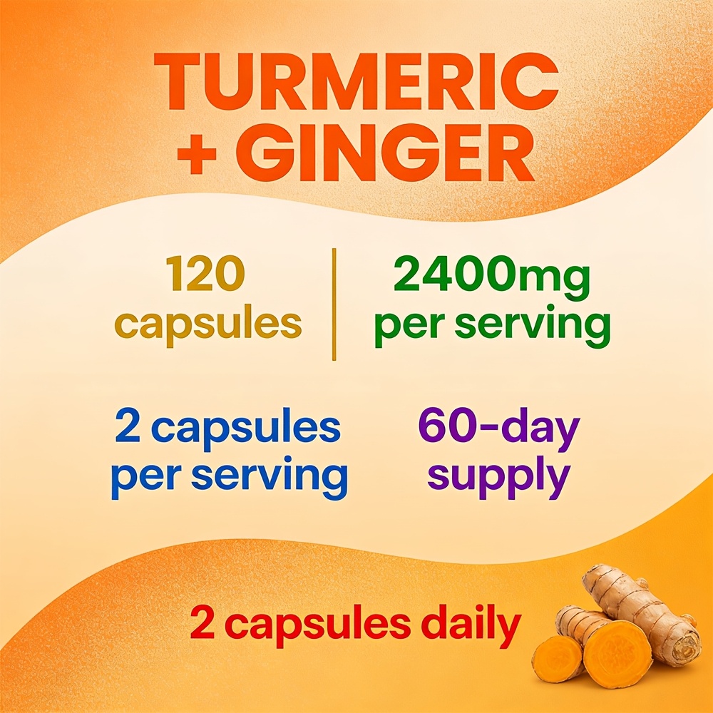 Turmeric and Ginger 2400 mg with Black Pepper Capsules, 120 Count – Supports Immune Health, Energy, and Physical Activity