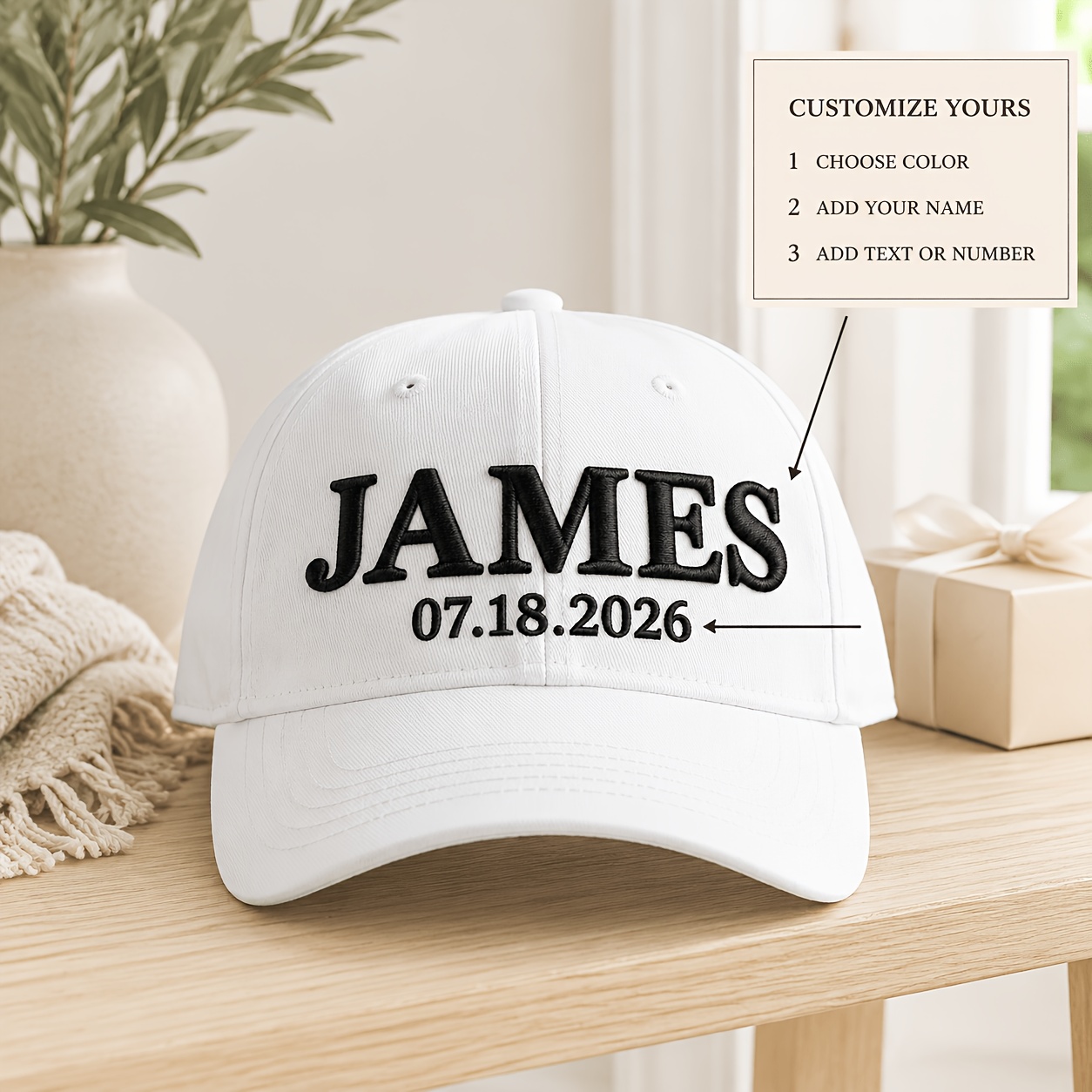 Customizable Baseball Cap with Dual-Line Text Embroidery