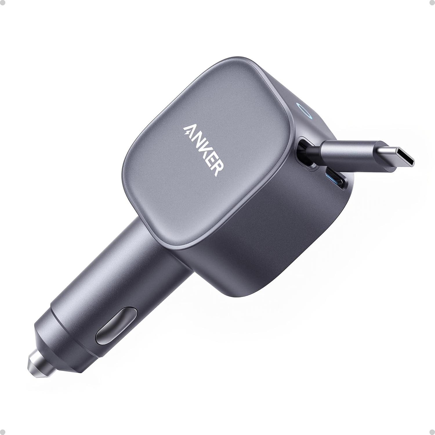 TEMU Anker 75W Max Compacte Type-C Snelle , USB-C , met Ingebouwde Intrekbare Kabel Auto-adapter voor iPhone 15/14-serie, Samsung S24/S23,