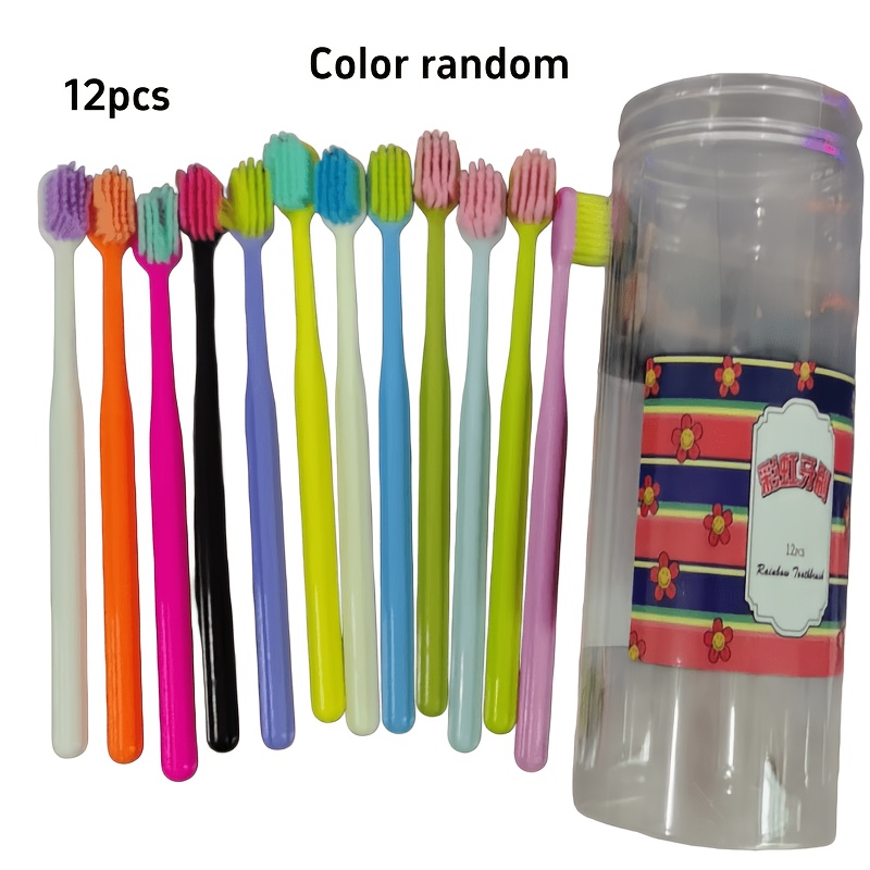 Image of 12-pack Random Color Rainbow Toothbrushes For Household Use, Adult Wide-head Soft Bristle Toothbrushes, Assorted