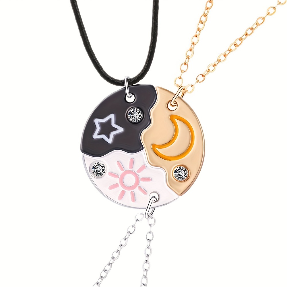 

3pcs/set Sun Necklace Bff Charm Necklace For Women Fashion Splicing Of Different Colors Necklace Jewelry Party Gift