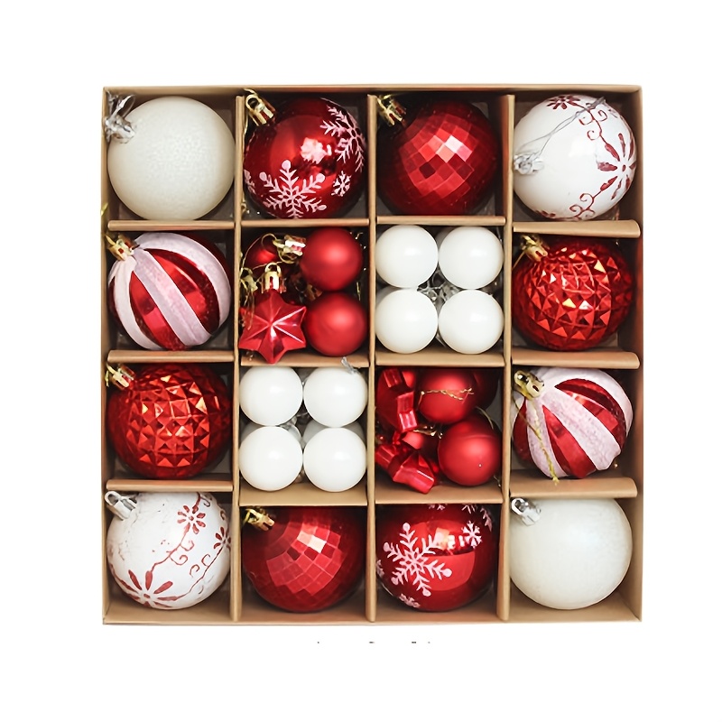 TEMU Set da 44 palline piccole rosse e bianche per albero di Natale con ganci per appendere - Decorazioni sferiche in plastica, palline colorate da 6