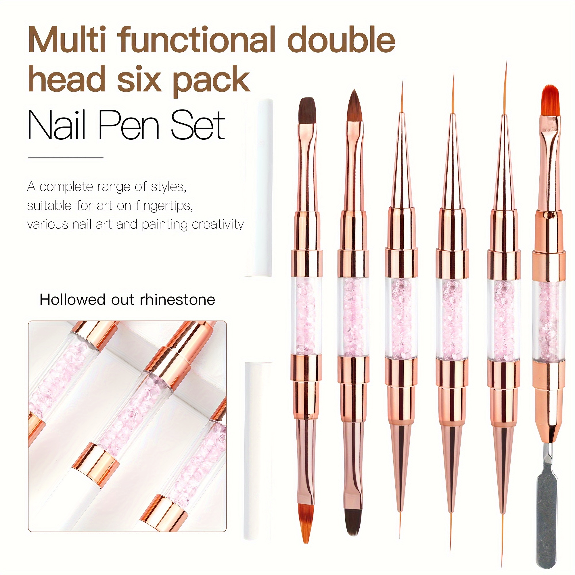 TEMU Nail Art Dual-color Water Rhinestone Double-headed Line Drawing Pen For Painting Nail Patterns, Suitable For Beginners With Short And Long Fine