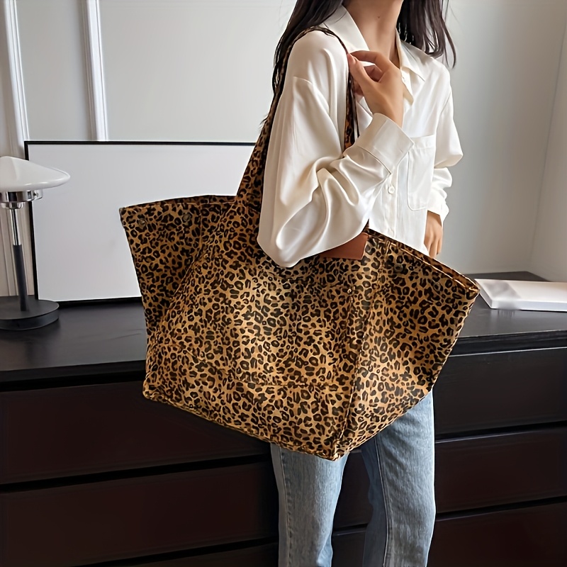 Grand Sac Fourre-tout En Toile Imprimé Léopard, Sac à Main à Bandoulière, Sac à Main De Plage, Sac à Main, Imprimé Léopard, Imprimé Léopard, Grand