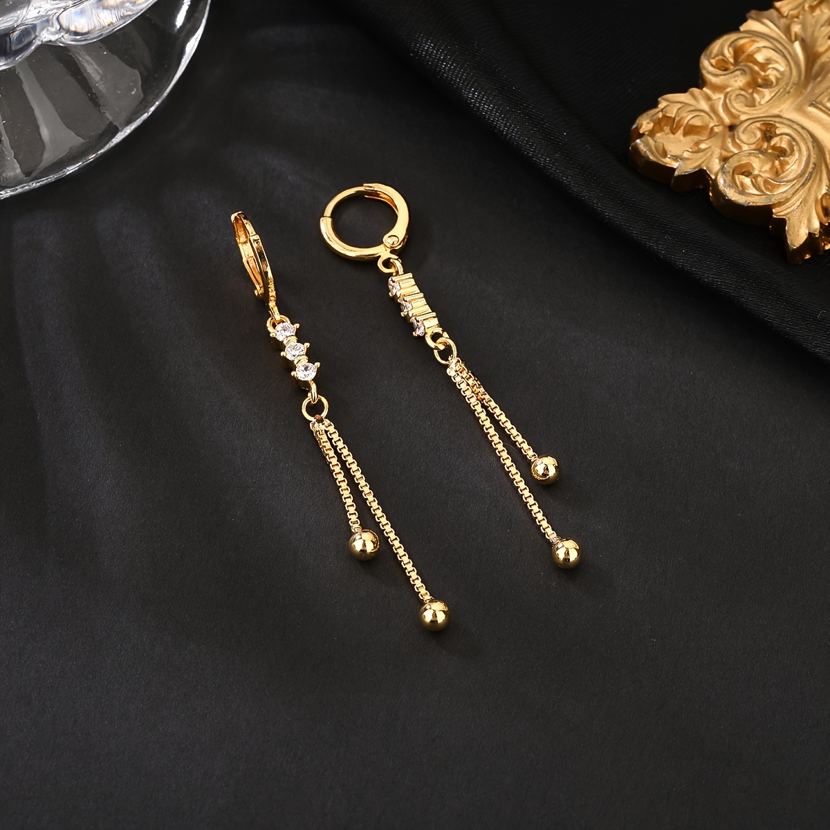 

Pretty Long Tassel Pendant Hoop Earrings Copper Jewelry Zircon Inlaid Elegant Sexy Style For Women Party Ear Ornaments