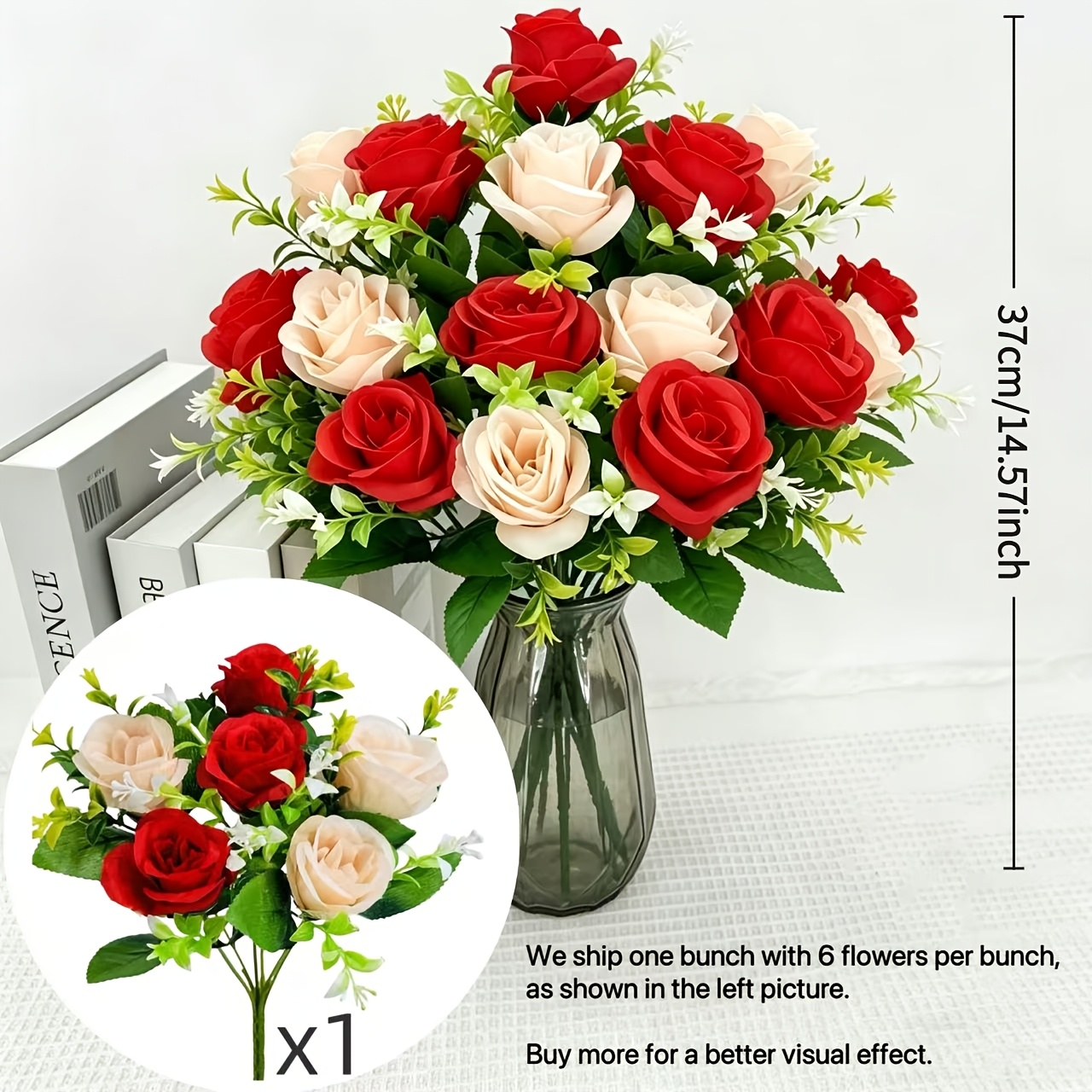 Realistic Artificial Rose Bouquet with Fade-Resistant Plastic Flowers
