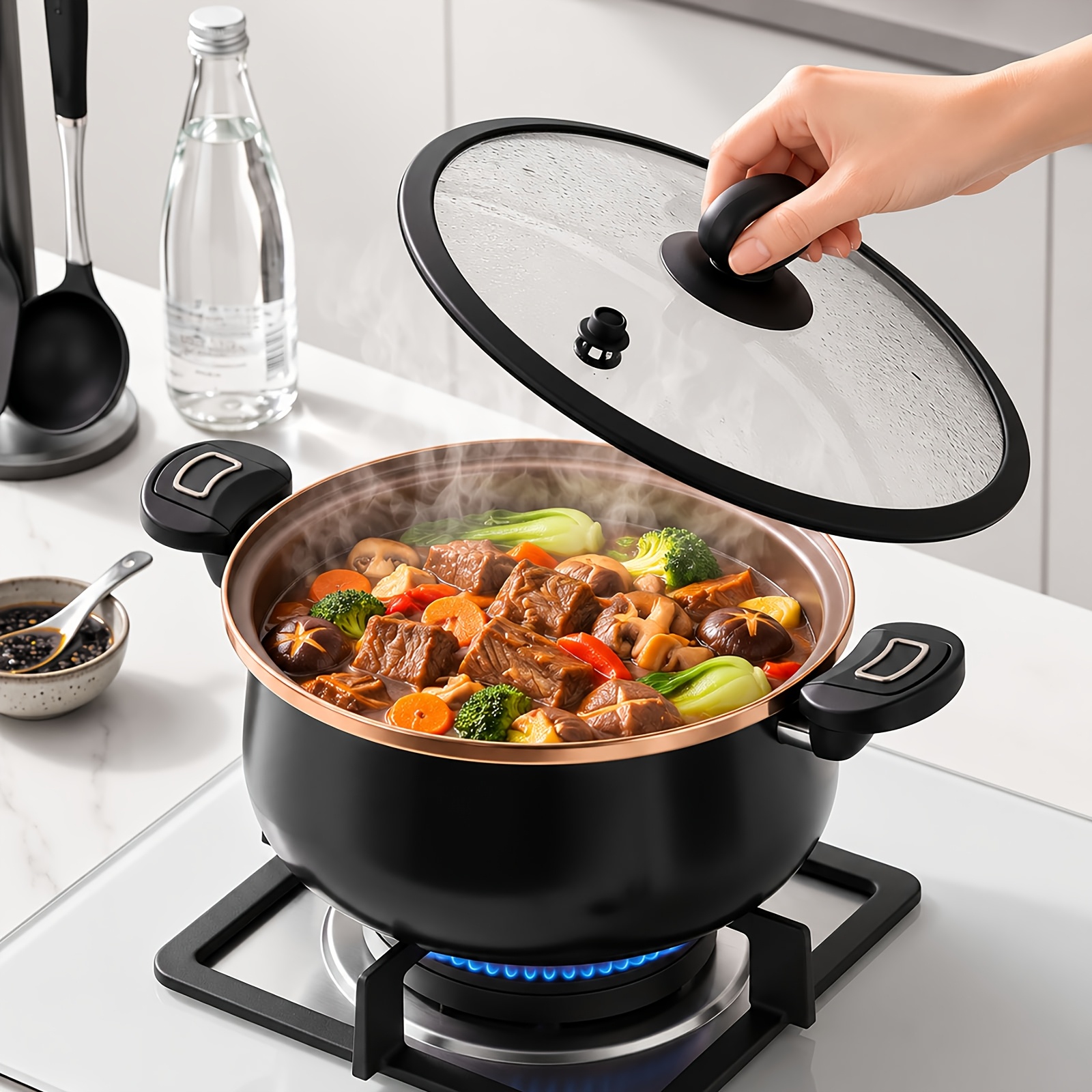 7l Large , Soup Pot With Lfgb- Material, Easy-, Compatible With All Cooktops | 7l Large Stew Pot For , Camping Cooking, Kitchen Essential