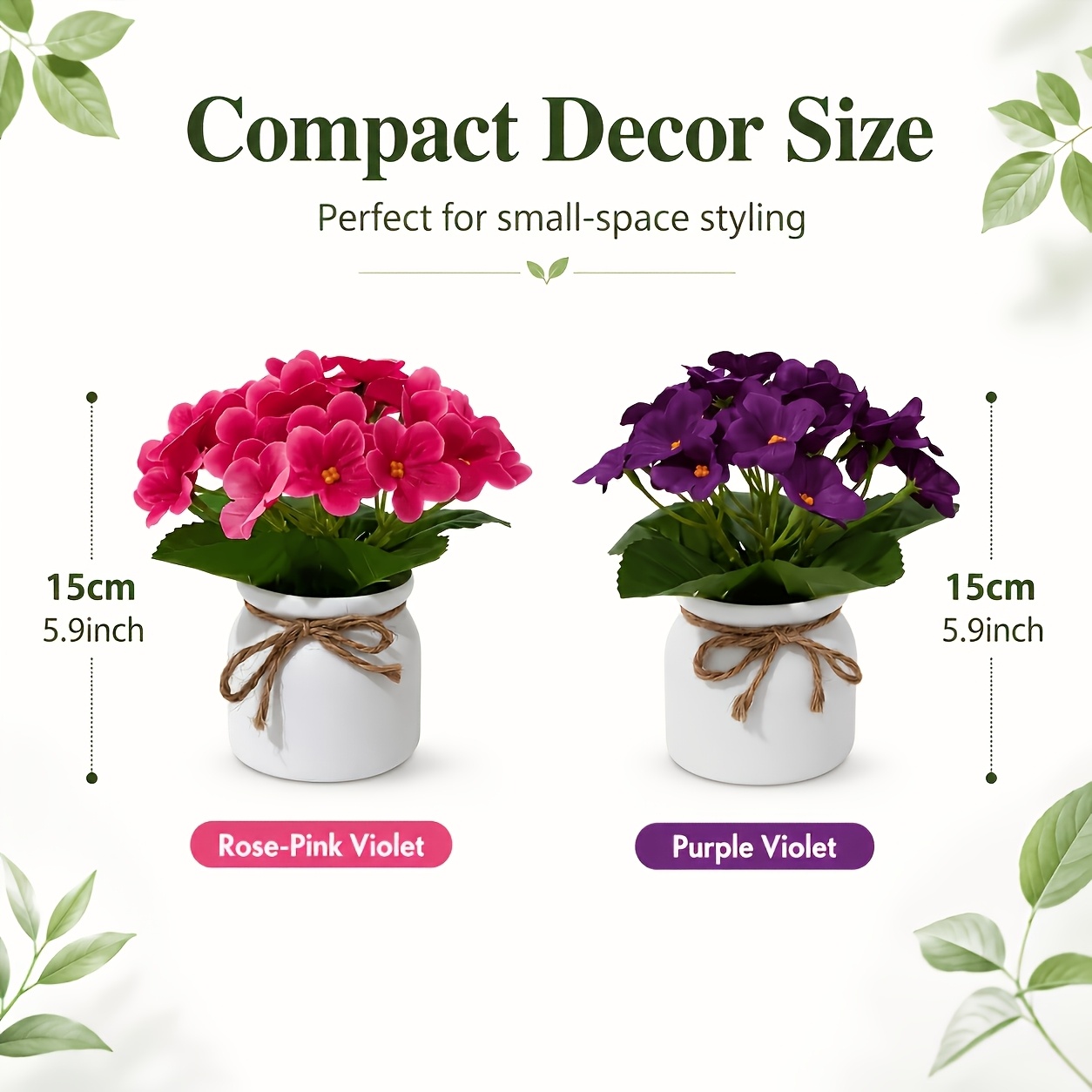 TEMU 2pcs Set Of Artificial Violet Potted Plants, Realistic Four-season Simulated Flowers For Desktop Decor, No Watering Required, Low Maintenance,
