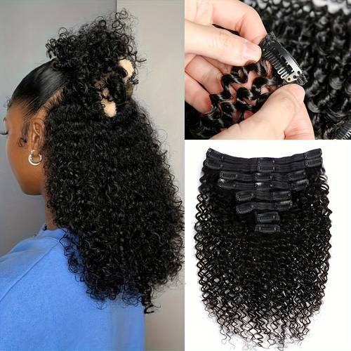 8pcs brazilian human hair extensions suitable for women hair pieces with 18 clips double weft natural black wigs volume boosting hair for dreadlock extensions or hairstyle