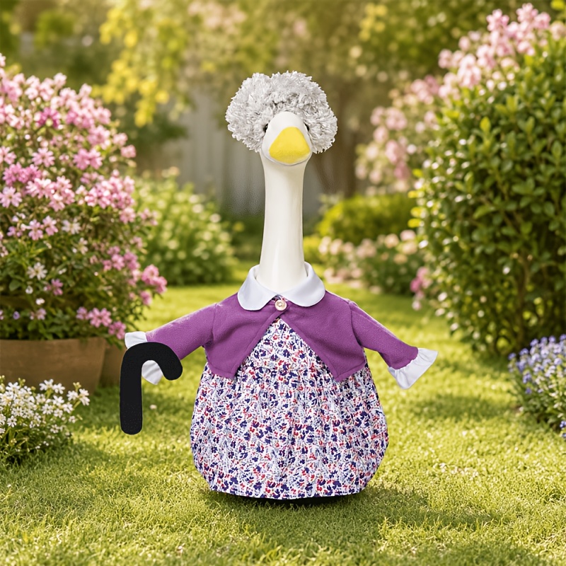 TEMU 4pcs Goose Grandma Wears An Old Woman-style Skirt, A Coat, And A Cane. The Garden Duck Set Is Suitable For A 23-inch Outdoor Courtyard Holiday