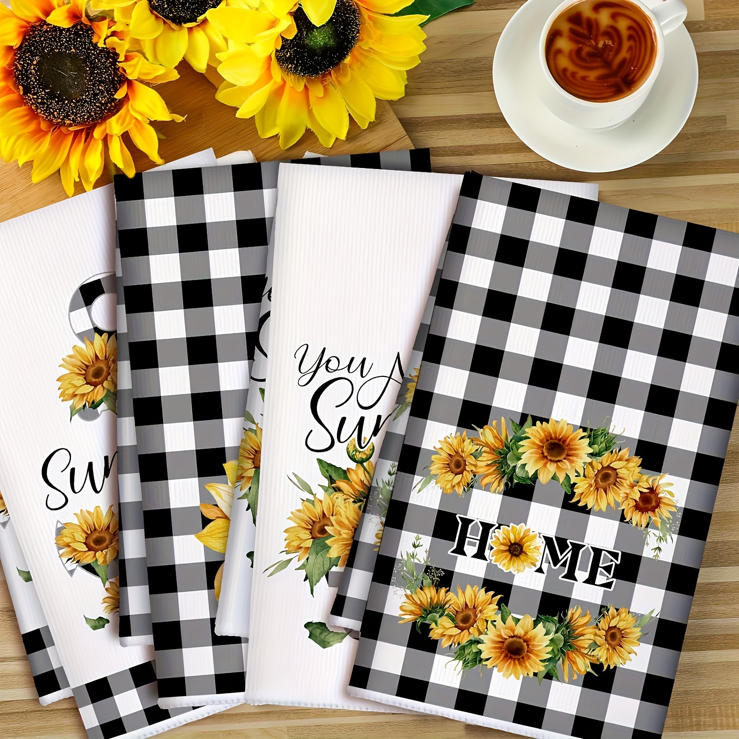 

4pcs Sunflower Kitchen Towels, Decorative Dish Towels, Funny Hand Towel Absorbent Kitchen Cloths, Tea Towels, Housewarming X 28 Inch, Yellow