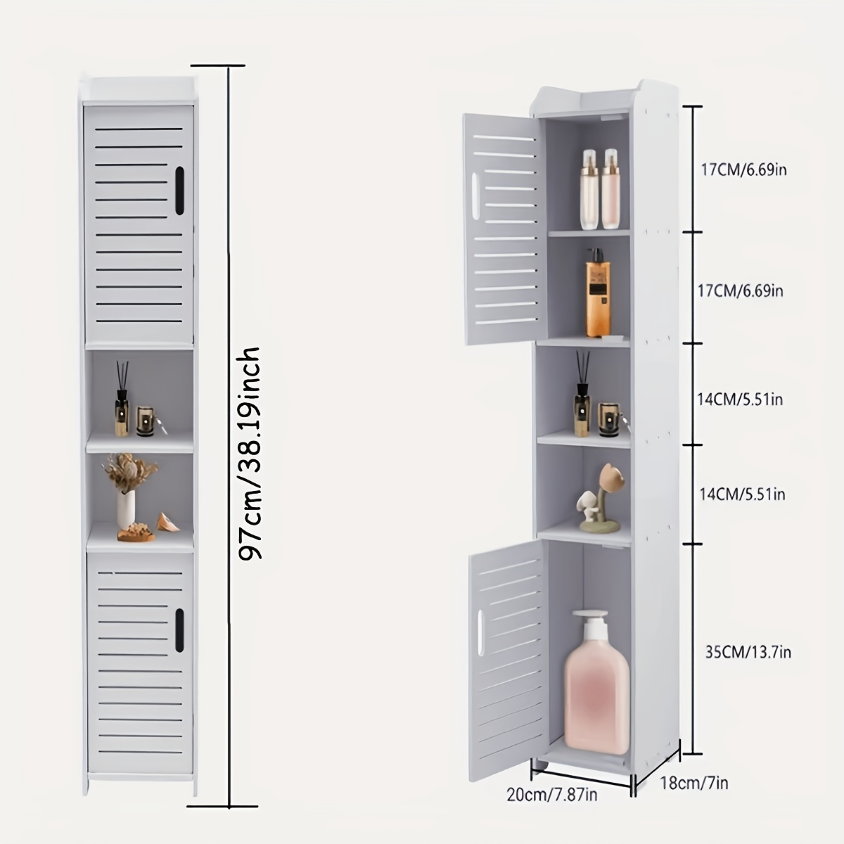 TEMU Bathroom Cabinet, Waterproof Multi-functional Storage Cabinet For Narrow Bathroom Seats, Household Floor-standing Double-door Shelf, Filling