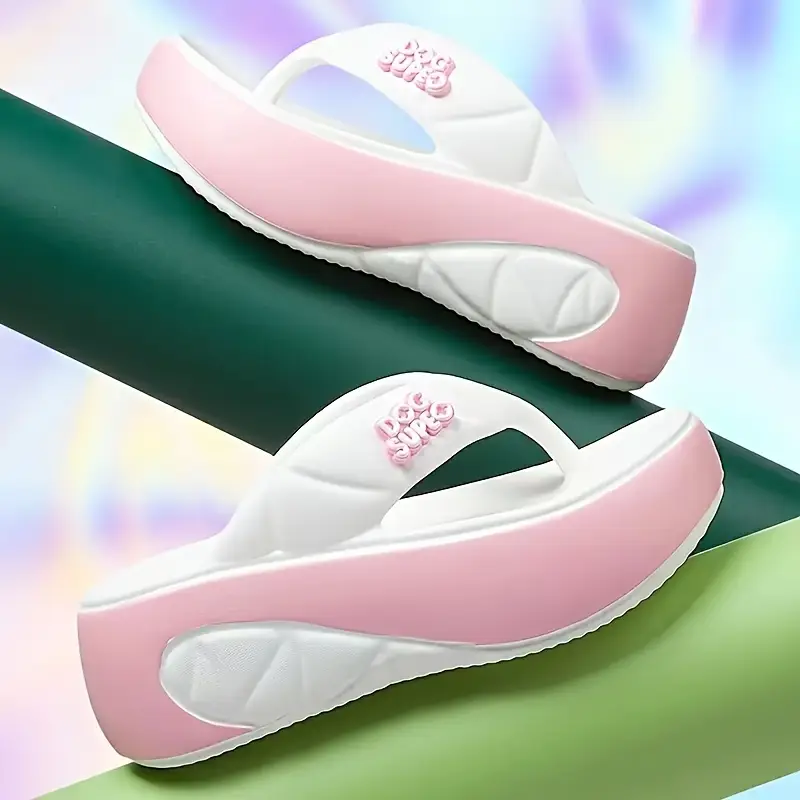 womens eva thick sole flip flops anti slip soft comfortable slip on sandals with green accents dog suepo text indoor outdoor casual shoes for beach daily commuting Product details 4