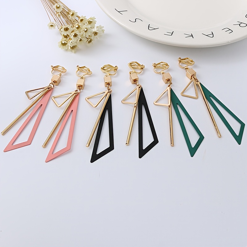 Retro Exquisite Colorful Triangle Non-Pierced Earrings
