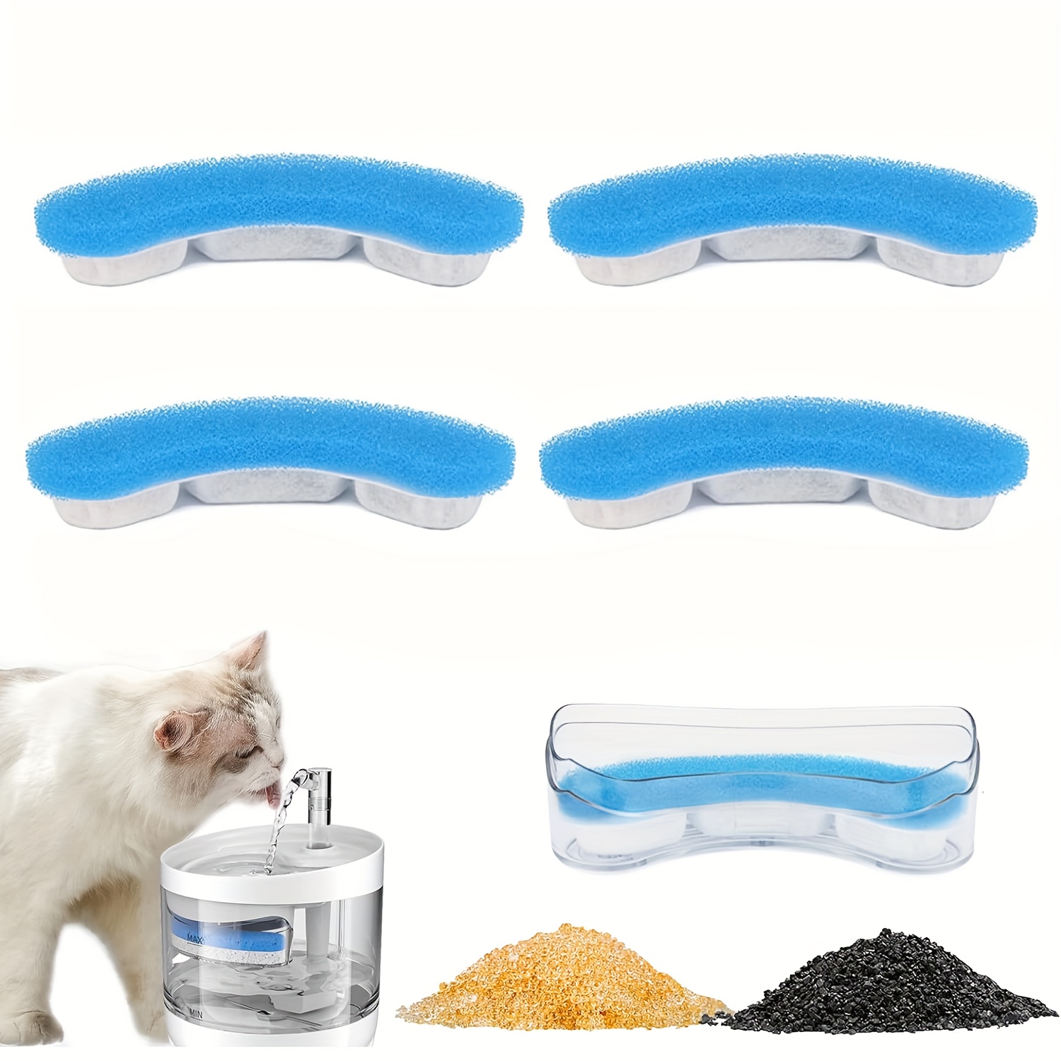 

4pcs Pet Fountain Filter Replacement Cat Water Filter, Suitable For Wf050 & Wf100 Cat Water Drinking Dispenser