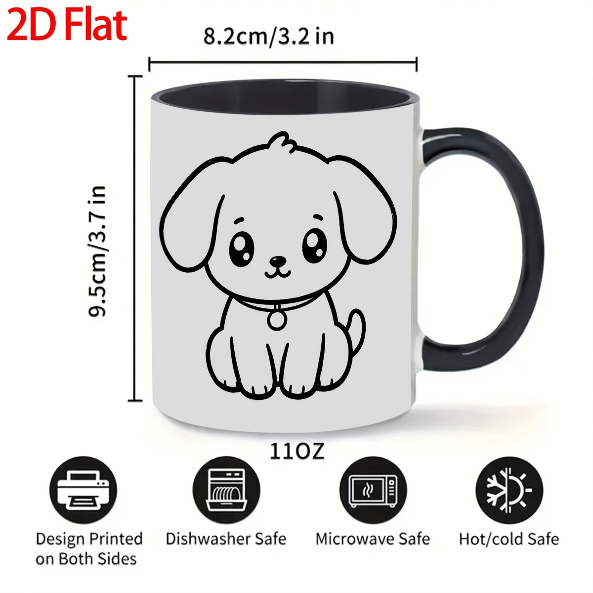 2d flat cute puppy ceramic mug reusable single piece style combination birthday valentines day double festival gift for men dad     in   outdoor party office area
