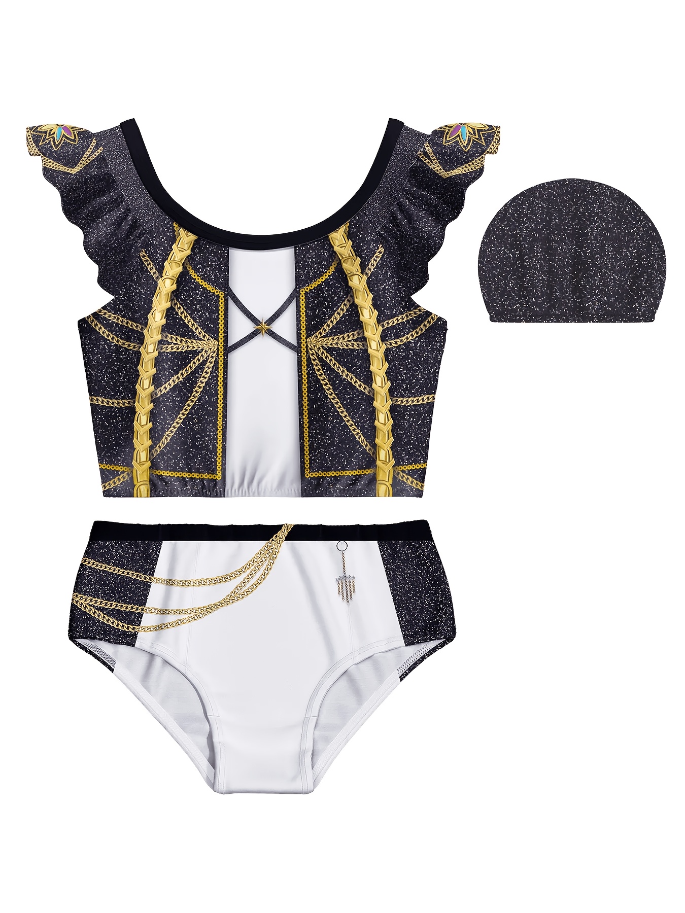 item picture k   girls 2pcs swimsuit k   cartoon print bikini girls summer beach vacation swimwear cute ruffle trim kids swimsuit