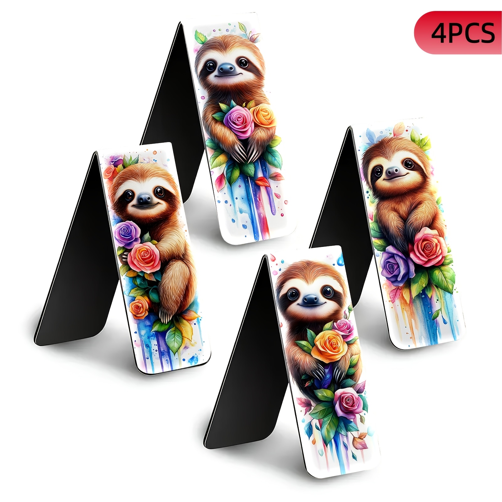 Image of 4pcs Magnetic Bookmarks | Folded Page Markers | Cute Watercolor Sloth | Book Clips For Teachers Book Lovers | Great For Journals, Planners, Office Use Reading Accessories Gift Stationery