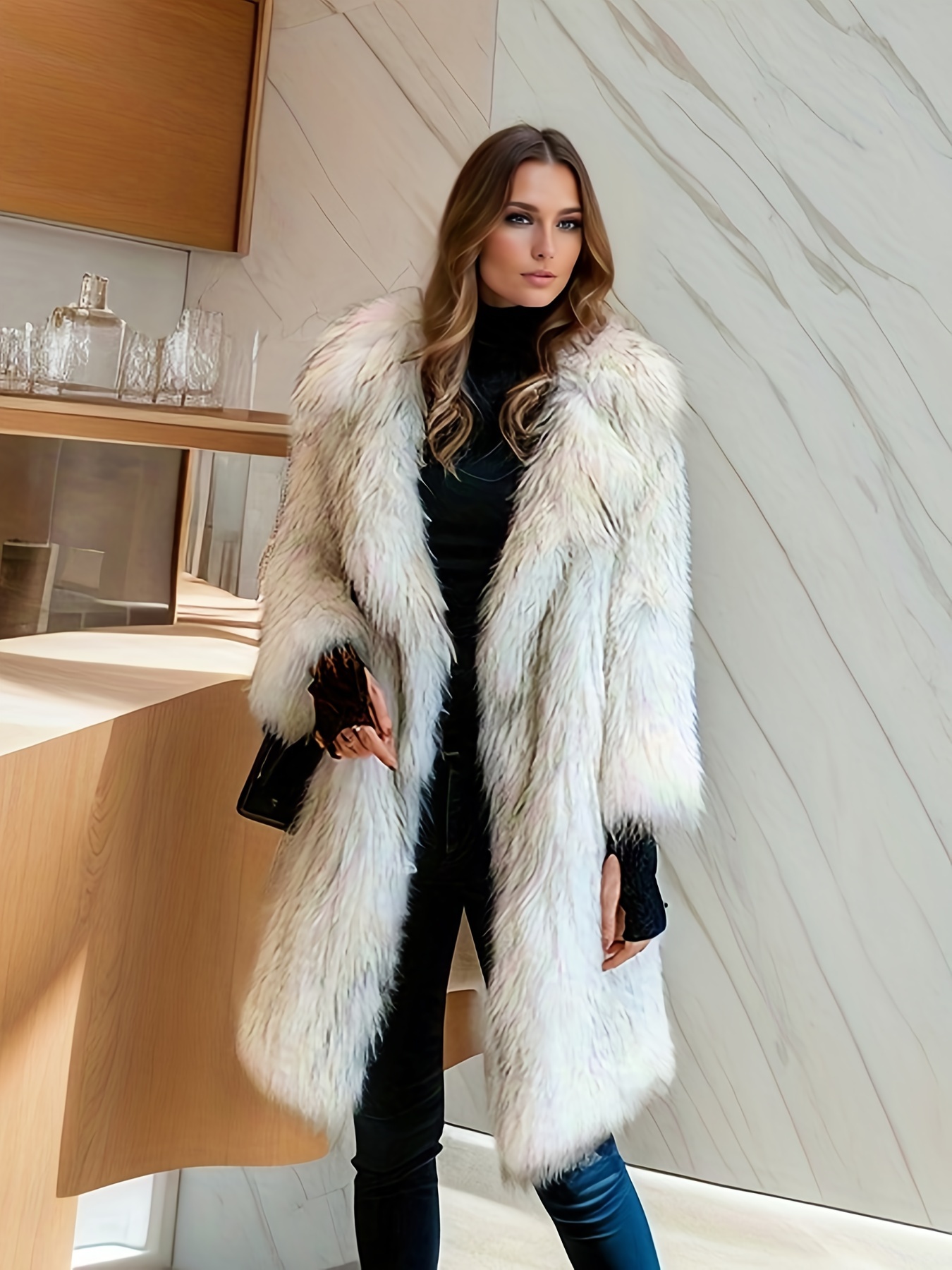 Women's Faux Fur Cape Coat - Open Front, Cropped, Furry Jacket For Evening Wear & Special Occasions