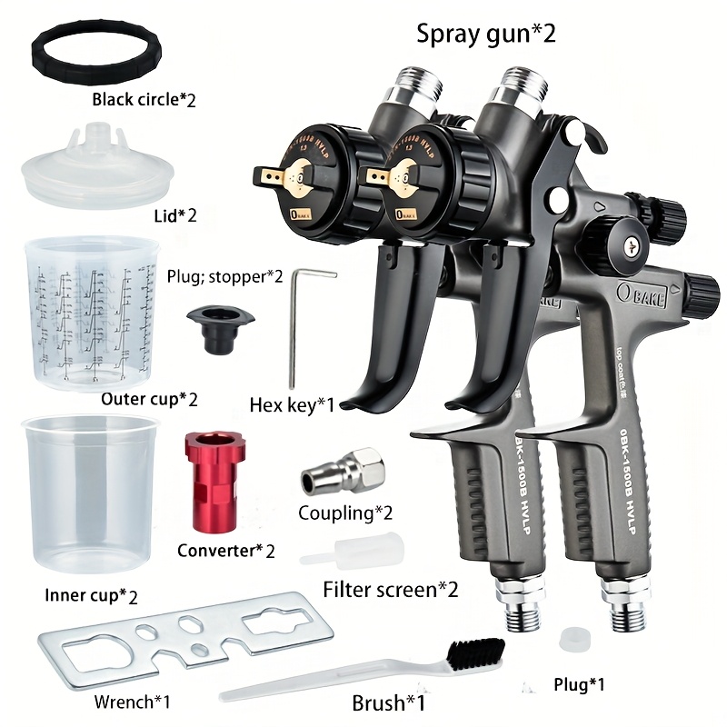 Brand New 2pcs Spray Gun Set, 1 With 1.3mm Nozzle For , And 1 With 1.4mm Nozzle For . Includes A 650ml Wash-. Features A Low-pressure, High-atomization System For Spraying, Making It Convenient, Time-