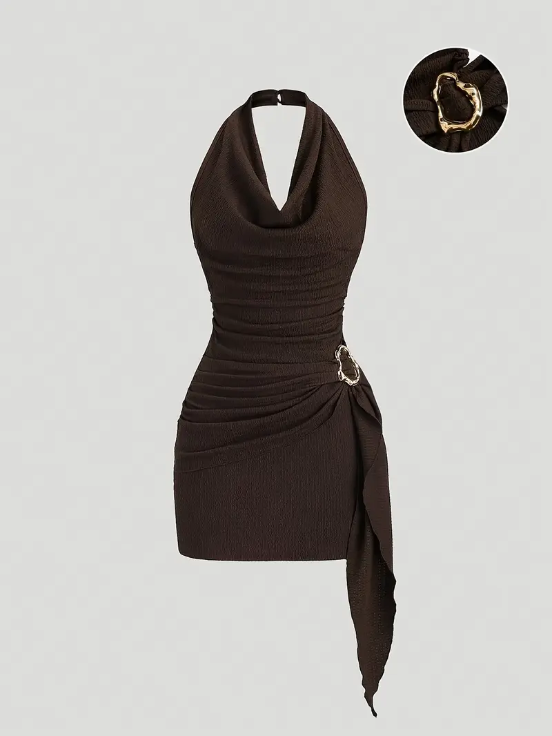dress with metal collar Josephina Black Dress With Hammered Metal Circle Hardware Black / L