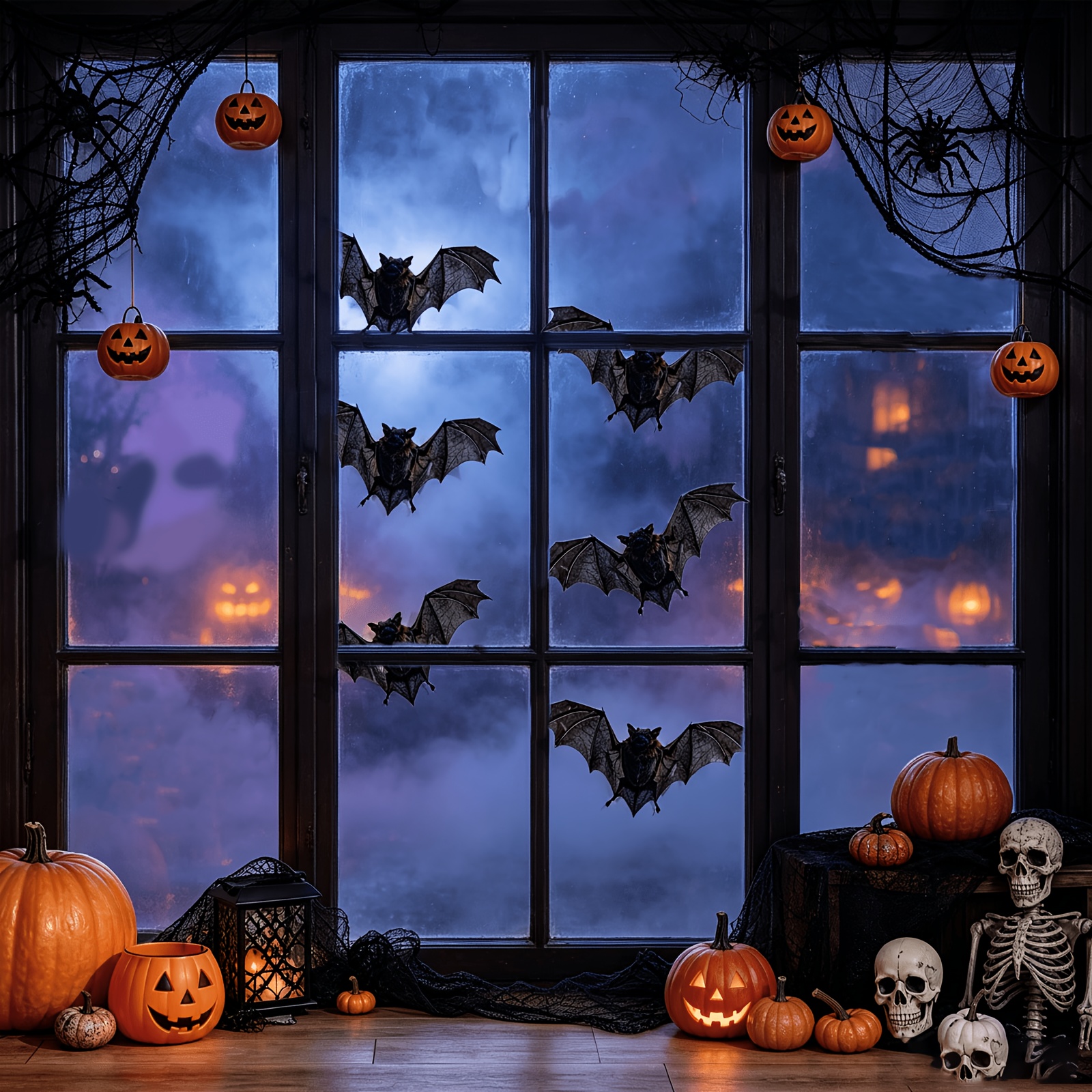 Image of 6pcs Set Of Decorative 3d Retro Realistic Bat Wall Stickers, Halloween Horror Theme Wing Bat Wall Decals, For Home Window Wall Party Decor