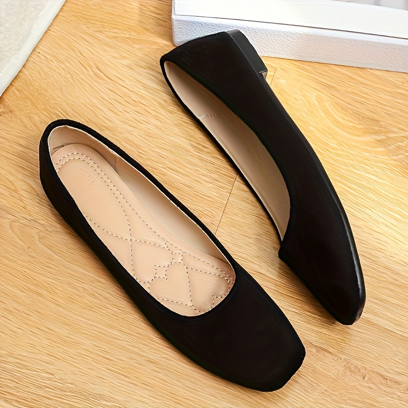 womens square toe low cut flat pump shoes daily   office   versatile single shoes women shoes