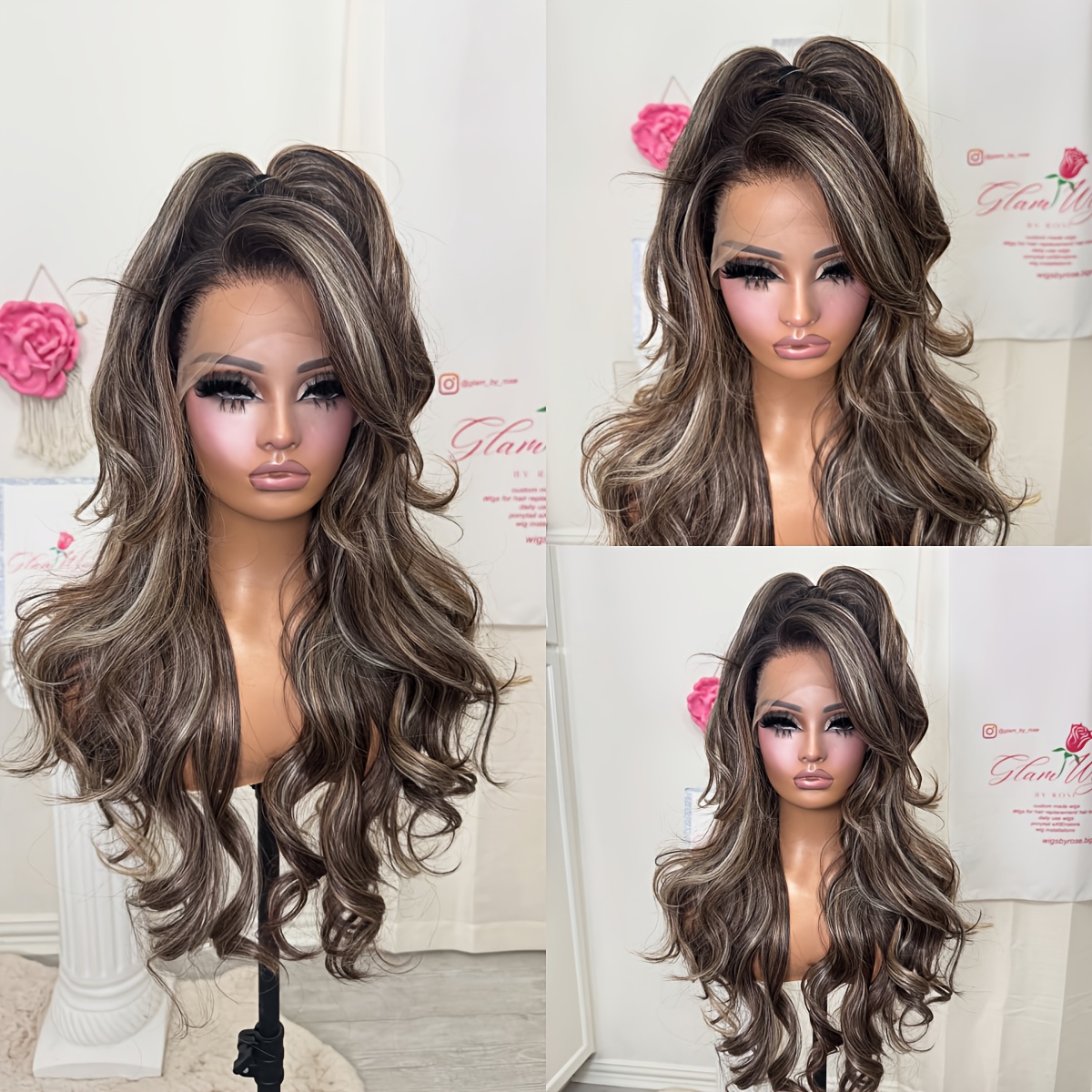13x4 Multi Color Highlights Lace Front Wig | Blonde Highlight Wig Long Ombre Brown Wigs Balayage Wig Body Wigs Hd Lace Frontal Wigs Synthetic Lace Front Wig Glueless 180% Density For Women 30 Inch